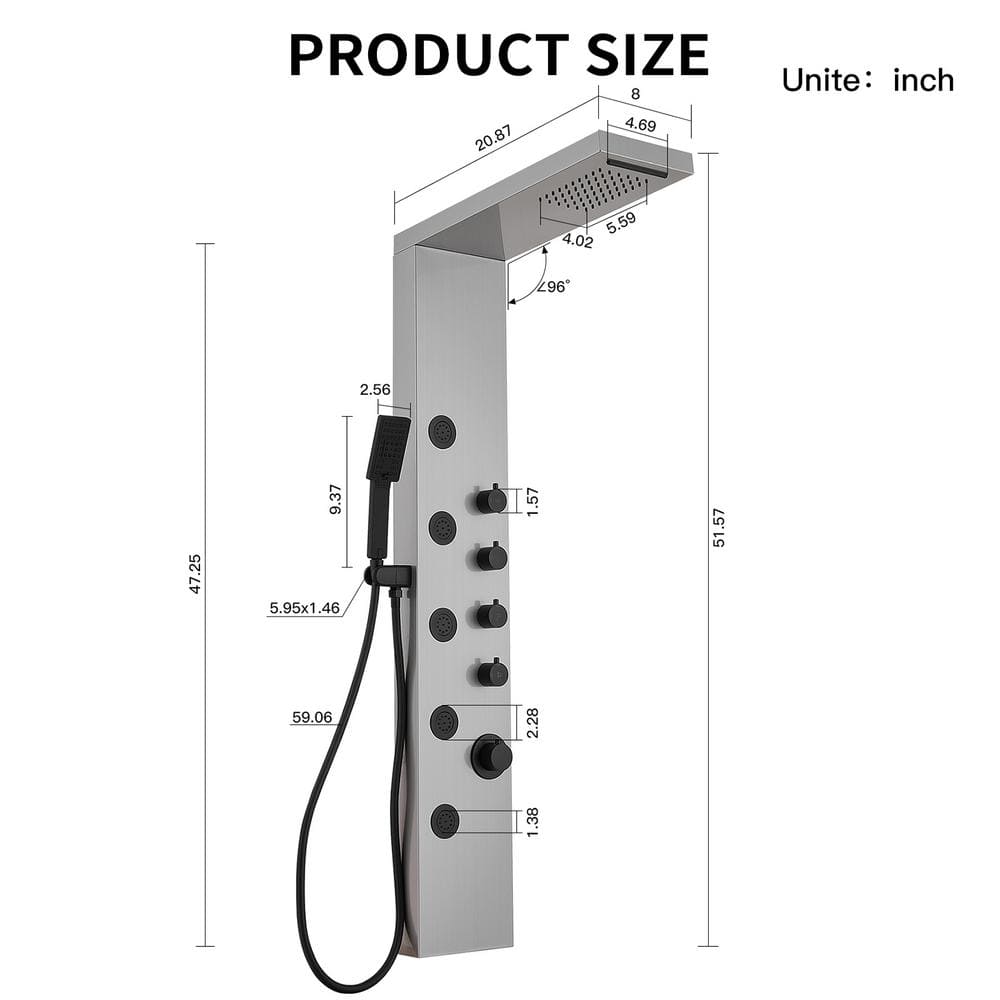 Black Nickel 5-Jet Rainfall Shower Panel System with Handheld Shower