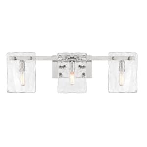 Genry 25 in. 3-Light Polished Nickel Bathroom Vanity Light with Clear Rippled Glass Panes