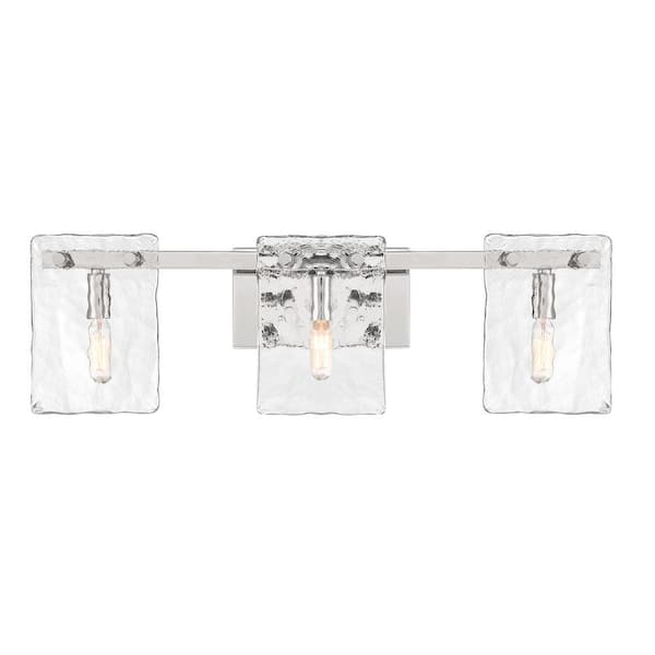 Savoy House Genry 25 in. 3-Light Polished Nickel Bathroom Vanity Light with Clear Rippled Glass Panes