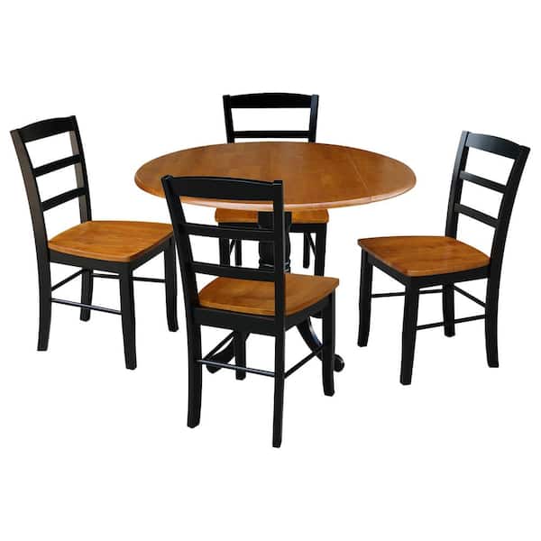 International Concepts Set of 5 pcs - Black/Cherry 42" Dual Drop Leaf Table with 4 RTA chairs