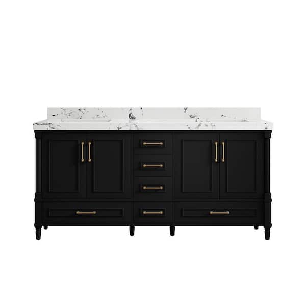 Willow Collections Hudson 72 in. W x 22 in. D x 36 in. H Double Sink Bath Vanity in Black with 2 in. Viola Night Qt. Top