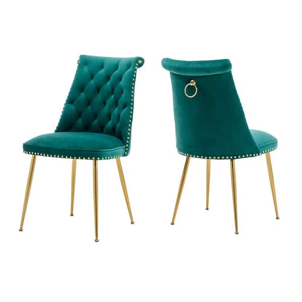 Green Modern Featured Velvet Dining Chair with Adjustable Legs and Metal Feet (Set of 2)