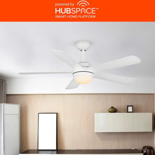 Morland 52 in. Smart Indoor/Covered Outdoor Matte White Ceiling Fan with Remote and Integrated LED Powered by Hubspace