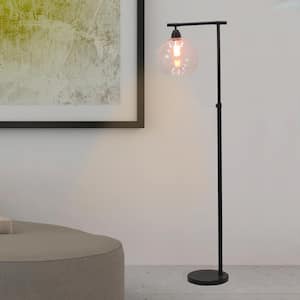 63 in. Stationary Downbridge Floor Lamp in Black Metal/Clear Glass and Black Marble
