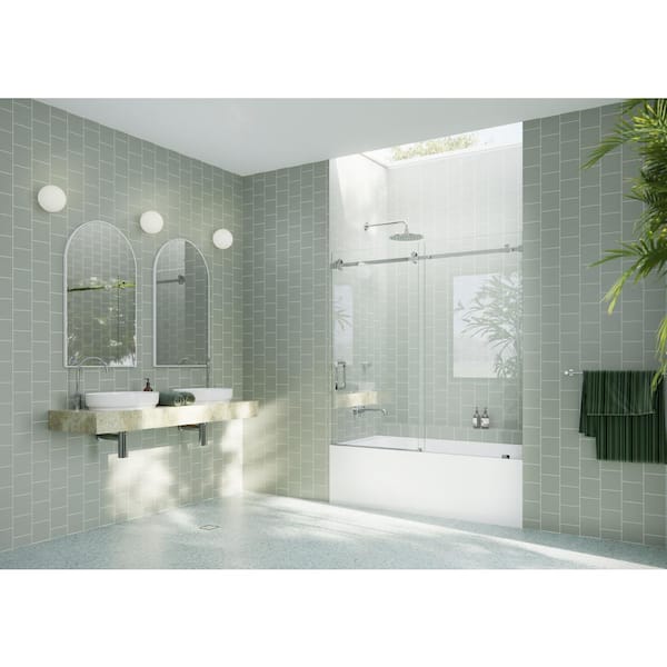 Glass Warehouse 60 in. W x 60 in. H Sliding Frameless Shower Door/Enclosure in Chrome Finish with Clear Glass