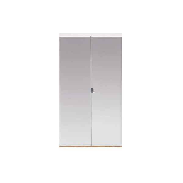 Impact Plus 24 in. x 80 in. Beveled Edge Mirror Solid Core MDF Interior Closet Bi-Fold Door with White Trim