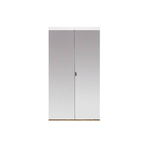 Impact Plus 30 in. x 84 in. Polished Edge Mirror Solid Core MDF Interior Closet Bi-Fold Door with White Trim