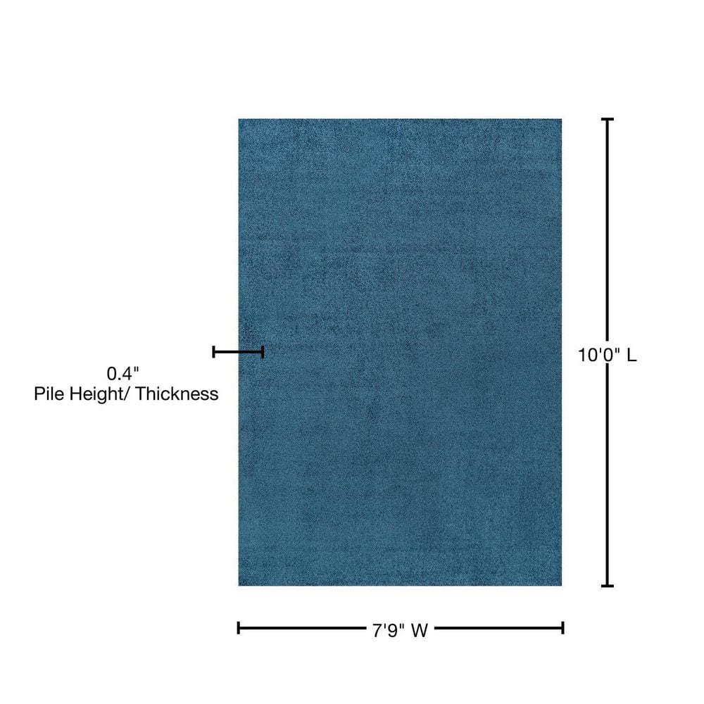 Navy Solid Synthetic Low-Pile Rectangular Area Rug, 8'x10'