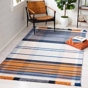 Striped Kilim Orange Blue 4 ft. x 6 ft. Plaid Striped Area Rug
