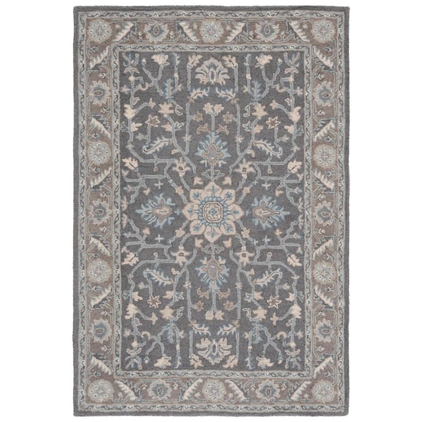 Blossom 2 ft. x 3 ft. Dark Gray/Light Brown Border Area Rug