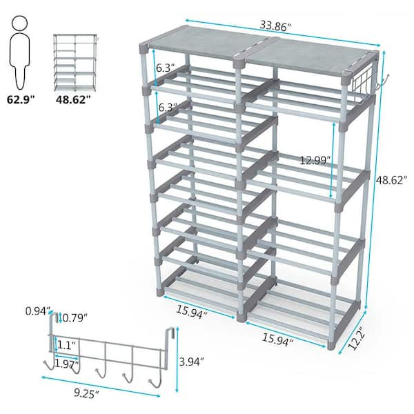 48.8 in. H 32-Pair Gray Plastic Shoe Rack