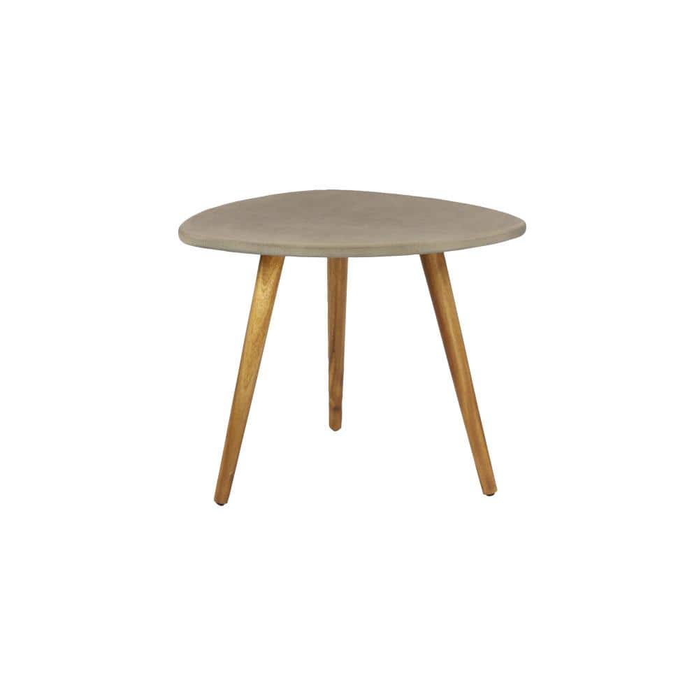 Gray Polycement and Acacia Wood Outdoor Accent Table
