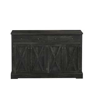 Black Brown Wood Pantry Organizer, Sideboard with Two Drawers and Four Doors