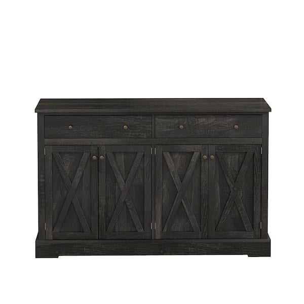 COWLOWN Black Brown Wood Pantry Organizer, Sideboard with Two Drawers and Four Doors