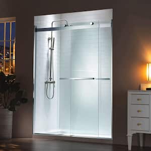 Nutley 48 in. x 76 in. Double Sliding Frameless Shower Door with Shatter Retention Glass in Brushed Nickel Finish