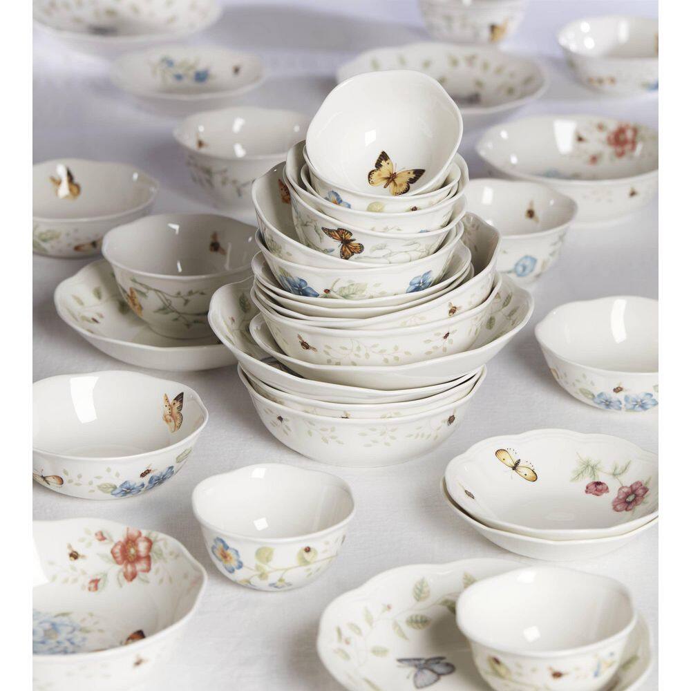 White Floral Ceramic Soup Bowls, Set of 4
