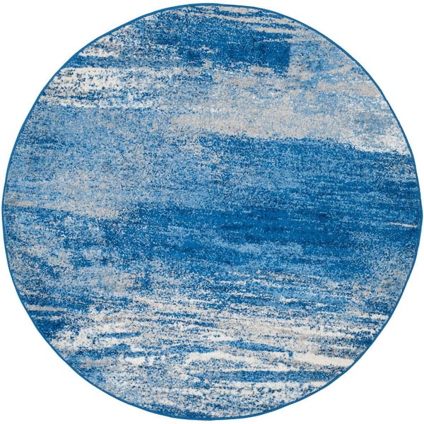 Adirondack Silver/Blue Solid Color 4 ft. x 4 ft. Distressed Round Area Rug