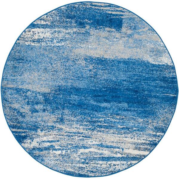 SAFAVIEH Adirondack Silver/Blue Solid Color 8 ft. x 8 ft. Distressed Round Area Rug