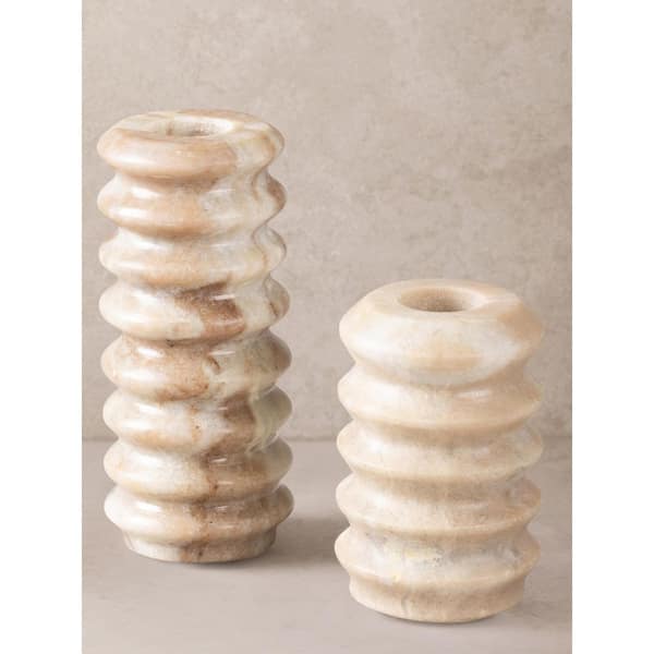 Tracey Beige Onyx Taper Candle Holder, (Set of 2)