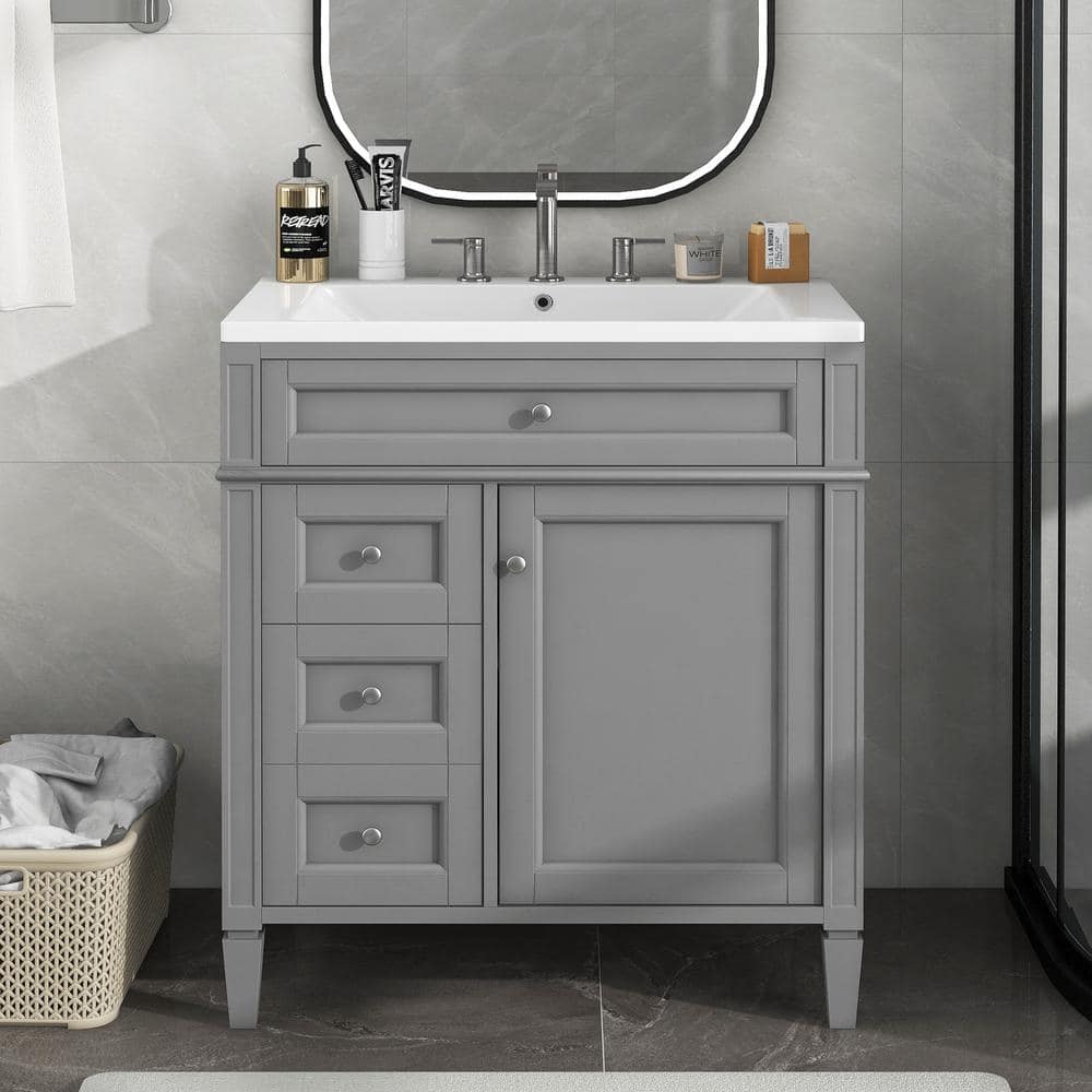 30 in. W x 18 in. D x 33 in. H Modern Freestanding Bath Vanity in Gray with