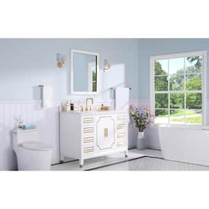 48 in. W x 22 in. D x 35 in. H Single Sink Freestanding Bathroom Vanity Mirror Set in White with White Quartz Top