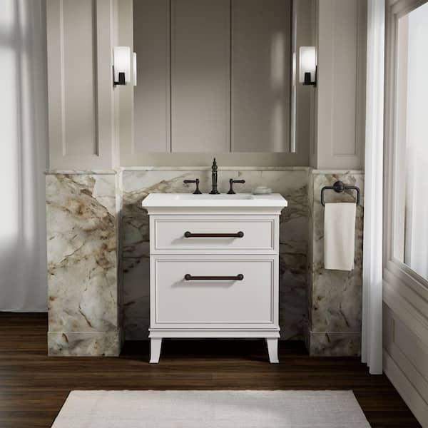 Artifacts 30 in. Freestanding Linen White Bath Vanity with Miami White Quartz Top and Black Hardware