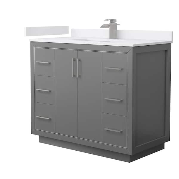 Wyndham Collection Icon 42 in. W x 22 in. D x 35 in. H Single Bath Vanity in Dark Gray with White Cultured Marble Top