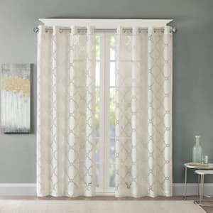 Laya Ivory Rayon/Polyester 50 in. W x 95 in. L Sheer Curtain (Single Panel)