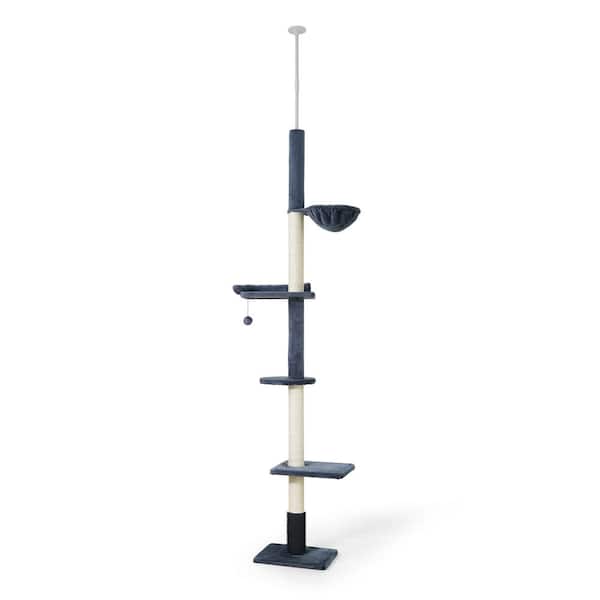 Dark Grey Adjustable Height 104-115 in. Tall Floor to Ceiling Cat Tree with Itching Scratcher