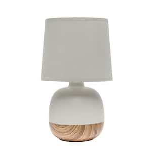 12 in. Light Wood and Light Gray Petite Mid Century Table Lamp