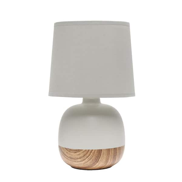 Simple Designs 12 in. Light Wood and Light Gray Petite Mid Century Table Lamp