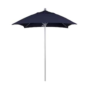 6 ft. Square Silver Aluminum Commercial Market Patio Umbrella with Fiberglass Ribs and Push Lift in Navy Blue Sunbrella
