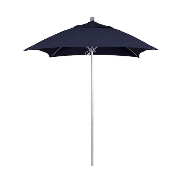 California Umbrella 6 ft. Square Silver Aluminum Commercial Market Patio Umbrella with Fiberglass Ribs and Push Lift in Navy Blue Sunbrella