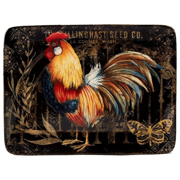Gilded Rooster Multi-Colored 16 in. x 12 in. Ceramic Rectangular Platter