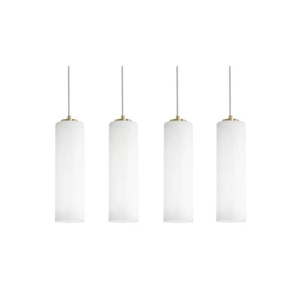 Leo 60-Watt 4-Light Pendant Light Light Antique Brass with Painted Glass Shade