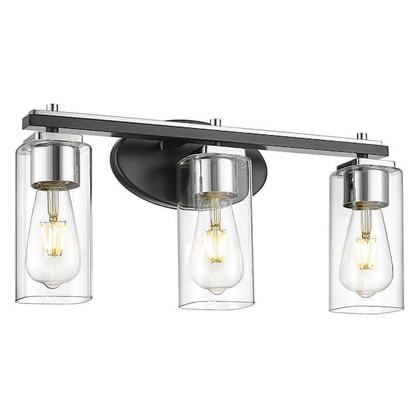 JAZAVA 18 in. 3-Light Over Mirror Bathroom Vanity Light With Black Finish