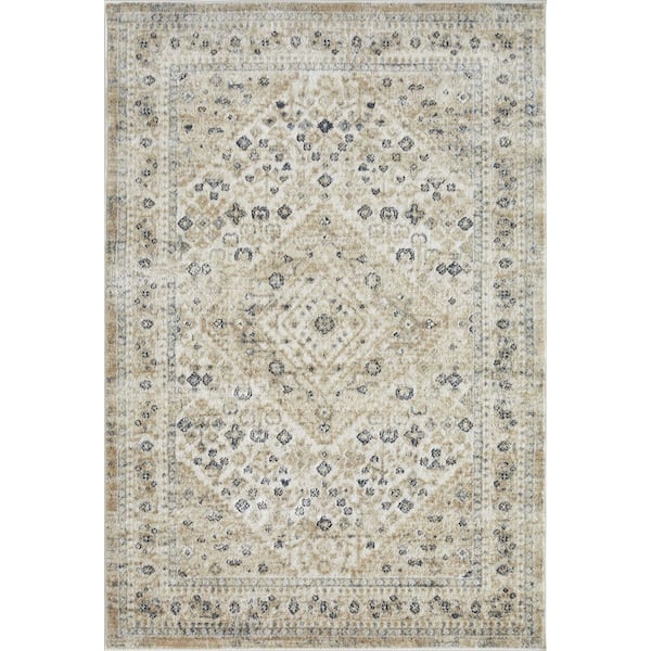 LOOMAKNOTI Kehleigh Abrem Blue 4 ft. x 6 ft. Oriental Polypropylene Indoor Area Rug