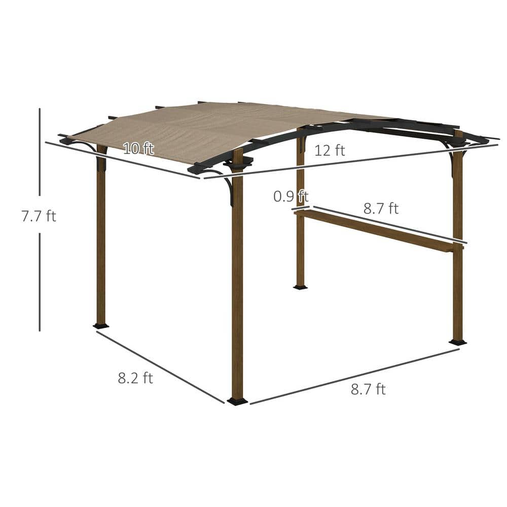 Natural Aluminum and Steel Pergola with Canopy and Bar Counter