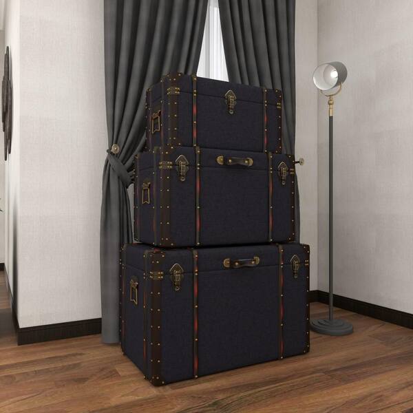 Litton Lane Blue Wood Traditional Trunk (Set of 3) 55789 - The