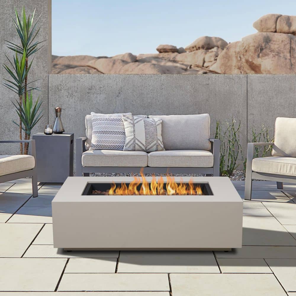 Aegean 50 in. Rectangle Steel Propane or Natural Gas Fire Pit Table in Light Stand price history on PriceWatchPro