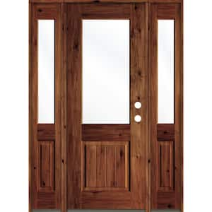 64 in. x 96 in. Rustic Alder Wood Clear Half-Lite Red Chestnut Stain w.VG Left Hand Single Prehung Front Door/Sidelites