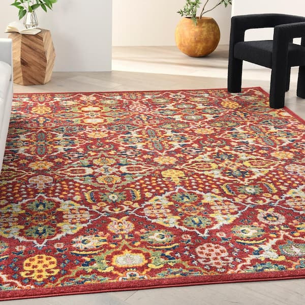 Allur Red Multicolor 8 ft. x 10 ft. Floral Medallion Area Rug