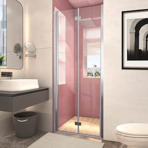 34 in. x 72 in. Semi-Frameless Hinged Bathtub Bi-Fold Shower Door with Clear Glass and Handle in Chrome