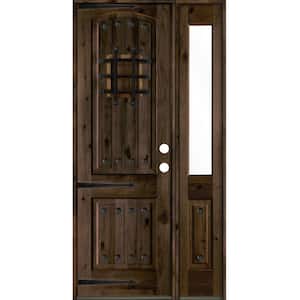 44 in. x 96 in. Mediterranean Knotty Alder Left-Hand/Inswing Clear Glass Black Stain Wood Prehung Front Door w/RHSL