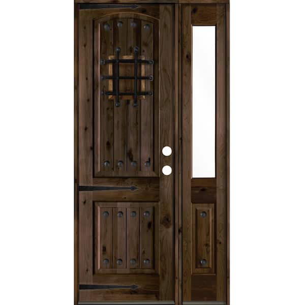Krosswood Doors 44 in. x 96 in. Mediterranean Knotty Alder Left-Hand/Inswing Clear Glass Black Stain Wood Prehung Front Door w/RHSL