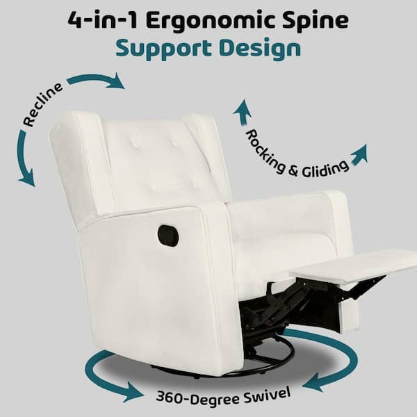 HOMESTOCK White, Microfiber Swivel Glider Recliner Rocker, Nursery