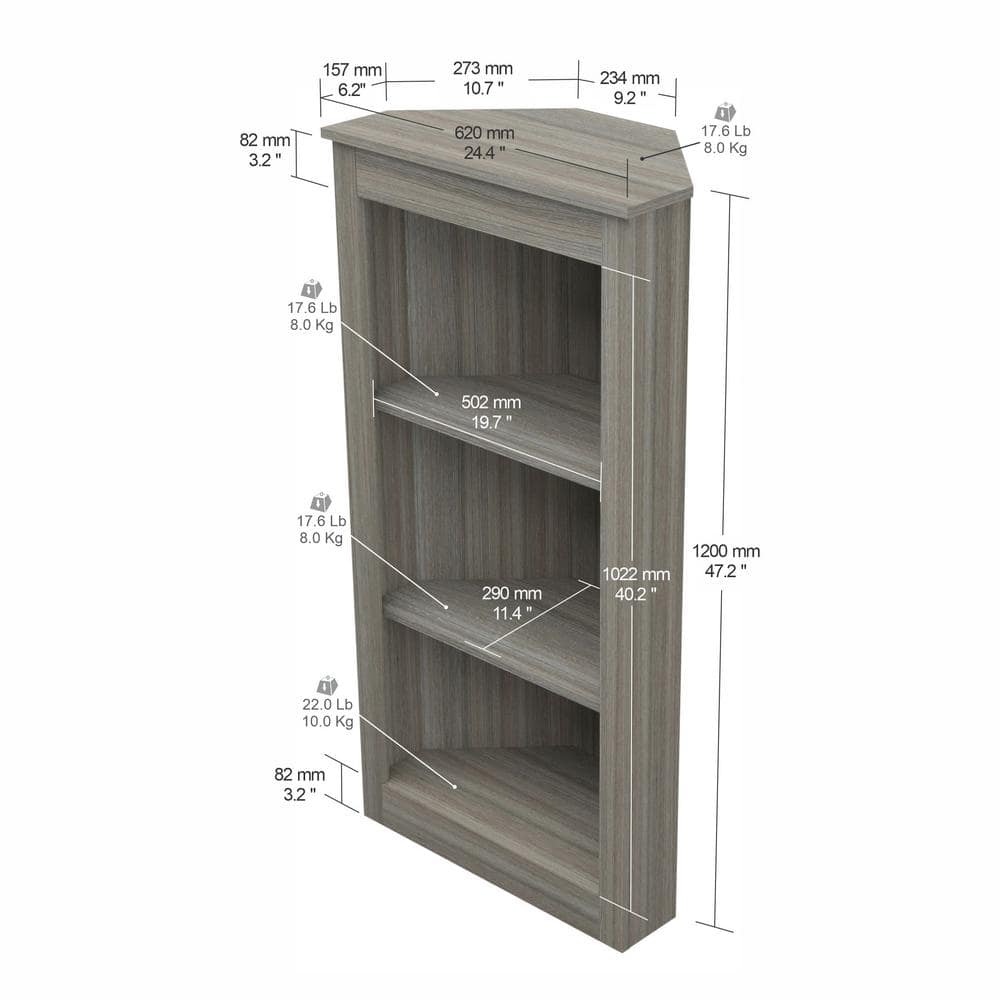 Compact Smoke Oak Corner Bookcase with Durable Melamine Finish