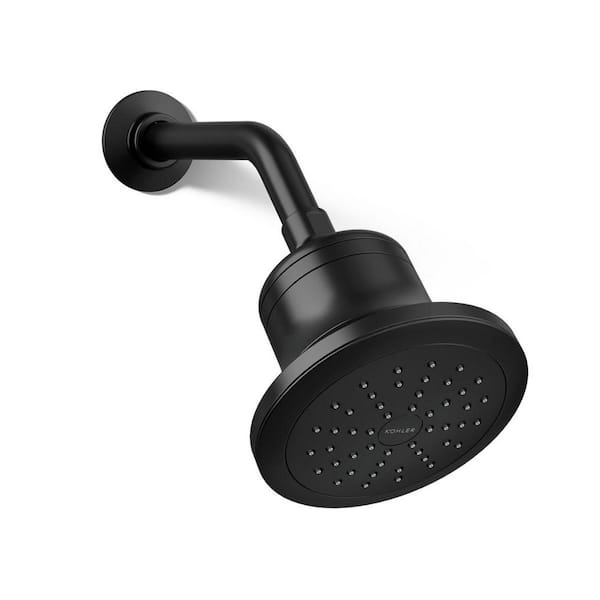 KOHLER Cinq 1-Spray Patterns with 1.75 GPM 5.5 in. Wall Mount Fixed Shower Head with Filter in Matte Black