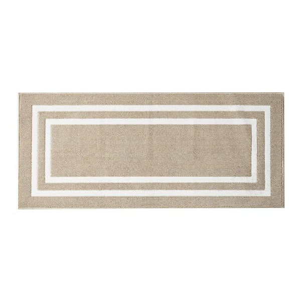 Washable Skid Resistant Beige /White 2.2 ft. x 6 ft. All Loop Tufted Area Rug