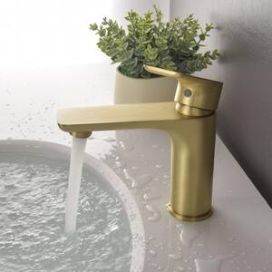 ABA Single Hole Single-Handle desk mounted Bathroom Faucet with cUPC Water Supply Lines in Brushed Gold